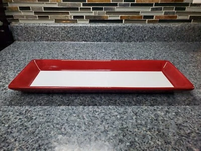 Pampered Chef Simple Additions Rectangular Platter Cranberry Accent/White 16"x6" - Image 1 of 4