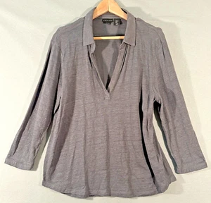 Tahari Women's Blouse Size XL Gray 100% Linen Tunic 3/4 Sleeve EUC - Picture 1 of 12