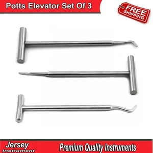 Dental Potts Elevator Set Of 3 Oral Maxillofacial Tooth Extraction Instruments - Picture 1 of 5