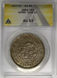 Moneda de un yen Japón 1894 año 27 ANACS AU 53 W7 - Imagen 1 de 2