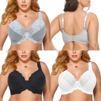 UK Ladies Floral Lace Full Cup Bra Underwired Firm Hold Large Bosom Plus Size - Image 1 of 4