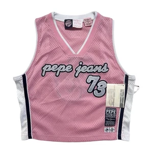 Pepe Jeans Shirt Womens Sz M Pink Mesh 73 Crop Tank Jersey Vintage Y2K Deadstock - Picture 1 of 8