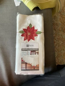 Christmas Poinsettia Cut Out Tablecloth 60 X 84 New Old Stock JCP - Picture 1 of 3