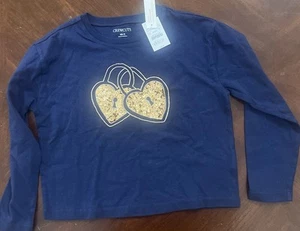 NEW Crewcuts Navy Long Sleeved Heart Lock Sequined Shirt Size S 6-7 - Picture 1 of 5