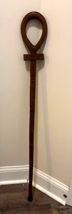 Vintage Ankh Walking Cane Carved Dark Wood MCM African Egyptian - Picture 1 of 12