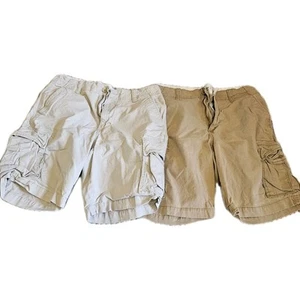 Old Navy Shorts Mens 34 2 Pair "Lived in Straight Cargo" Canvas Beige W/ Pockets - Picture 1 of 8