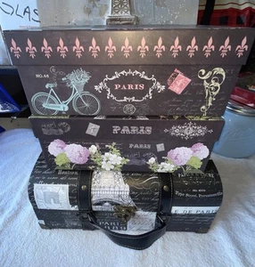 Paris Theme Bundle 3 Brown Storage Boxes Note Cards Magnets Eiffel Tower MORE - Picture 1 of 21