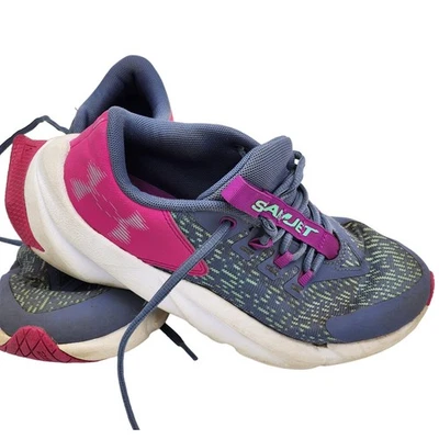 Under Armour Zapatos Scramjet Jóvenes Niños 5.5 Tenis Rosa Gris Atlético Correr Foto 1 de 4