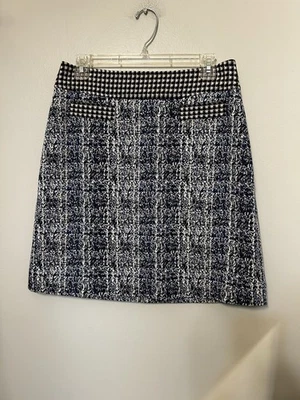 Falda Club Cabi Reina Talla 6 Pata de Gallo Azul Negro Tejido Tweed 5320 Carrera Línea A Foto 1 de 4