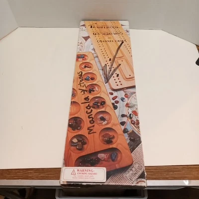 Juego Mancala - Tablero de madera maciza de tamaño completo, cuentas de vidrio, instrucciones EE. UU. Foto 1 de 4