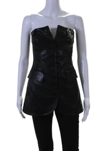 Alexis Women's Square Neck Flaps Curve Hem Faux Leather Blouse Black Size XS - Picture 1 of 6