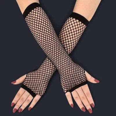 Black Gothic Fingerless Ladies Fishnet Gloves Women Emo Gloves Stretchy Punk - Image 1 of 4
