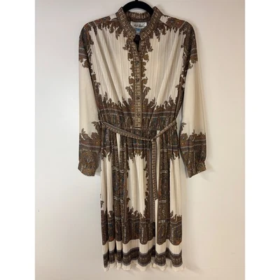 Vestido Midi Vintage Hal Ferman Paisley Plissado 16 (ver desc) Manga Longa Retrô - Imagem 1 de 4