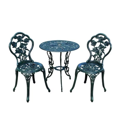 Набор для бесед из 3 предметов металлический антикварный зеленый патио розовое бистро литой алюминий - Изображение 1 из 4