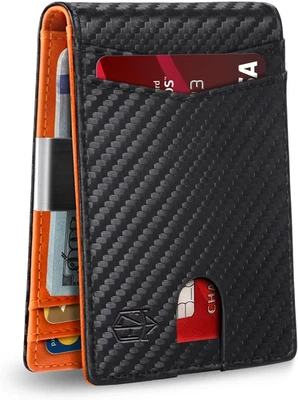 Carteiras masculinas com clipe de dinheiro, carteira dupla fina 10-12 cartões, carteira masculina de couro com - Imagem 1 de 4