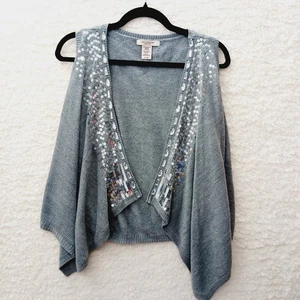 Sweater Vest Open XLP Gray Sequisn Rhinestones Boho Glam Festive Whimsycore Chic - Picture 1 of 8
