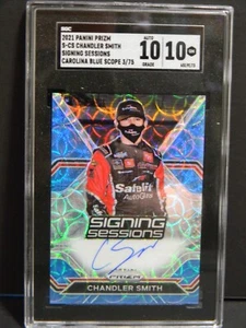 2021 Panini Prizm NASCAR Chandler Smith Blue Scope Rookie Auto SGC 10 3/75 - Picture 1 of 2