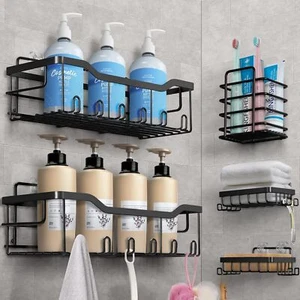 5-Pack Corner Shower Caddy, No-Drill Storage, Rustproof with Soap Holder & Hooks - Picture 1 of 10