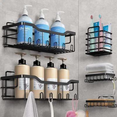 5-Pack Corner Shower Caddy, No-Drill Storage, Rustproof with Soap Holder & Hooks