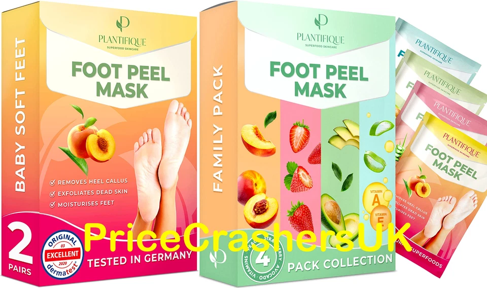 Foot Peel Mask with Peach by Plantifique 2 or 4 Pack Foot Mask Dermatologically