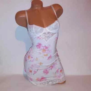 Victoria's Secret Dessous Negligee Slip rosa weiß Blumen Spitzenbesatz Modal Schlaf - Bild 1 von 23