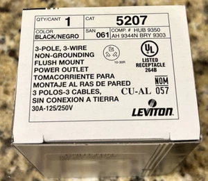 LEVITON FLUSH MOUNT OUTLET RECEPTACLE #5207 NEMA 10-30 125/250V 30A 3-WIRE DRYER - Picture 1 of 3