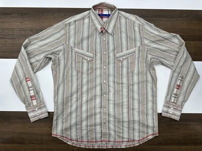 Georg Roth LA Mens XL Beige Striped Western Pearl Snap Cotton Button Up Shirt - Image 1 of 4