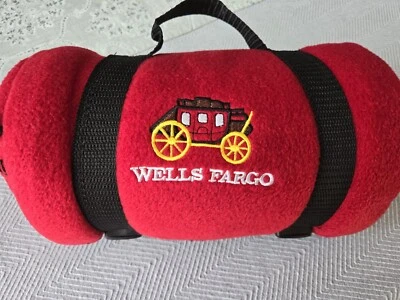 Wells Fargo Fleece Throw w/Stagecoach Embroidered Logo Red Blanket NEW - Image 1 of 4