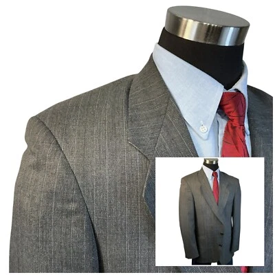 44R Cellini Traje Chaqueta Abrigo Deportivo Blazer Hombres Gris Lápiz Rayas Sobre Cuadros Glen Foto 1 de 4