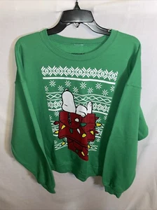 Peanuts Sweat Shirt Mens Size Large Green Holidays Snoopy Snow Motif - Picture 1 of 12