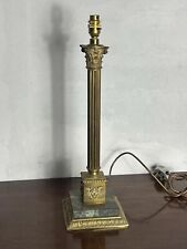 Large Brass Corinthian Table Lamp With Green Marble Base