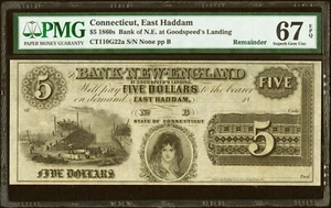 1860s East Haddam CT - $5 Bank of NE at Goodspeed Landing - PMG 67 - SPECTACULAR - Picture 1 of 2