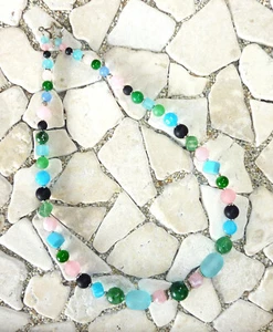 ★ mittellange Kette ★ Collier ★ grün, rosa, blau & schwarz ★ - Picture 1 of 5