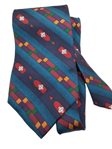 Vintage Tabasco Hot Sauce Brand Necktie Geometric Bar Stripes 100% Silk Tie - Picture 1 of 5