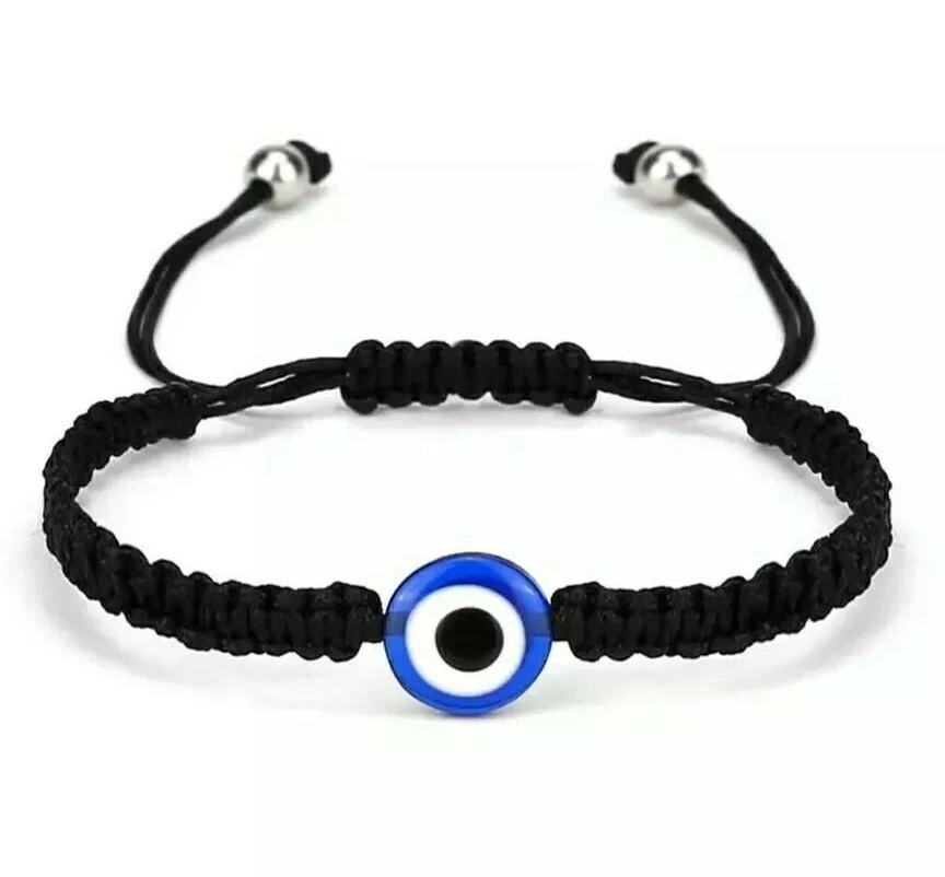 Schwarzes Armband mit Nazar Boncuk Blaue Auge Perlenoptik  Modeschmuck - Bild 1 von 1