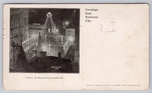 Baltimore  Odd Fellows IOOF Convention (Sep 1903) Lights on Calvert St. Postcard - Picture 1 of 3