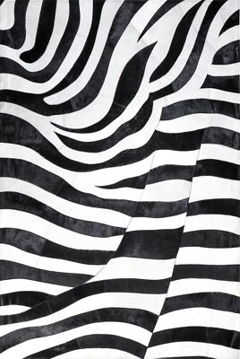 Nueva alfombra de interior hecha a mano con estampado de cebra animal de cuero de vaca negra blanca 4x6, 5x7, 8x10 Foto 1 de 4