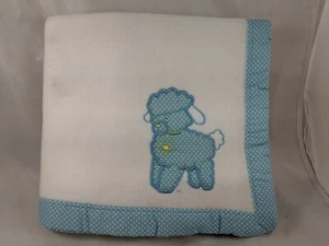 Manta bebé Triboro blanca cordero azul lunares 45 x 34 pulgadas poliéster - Imagen 1 de 7