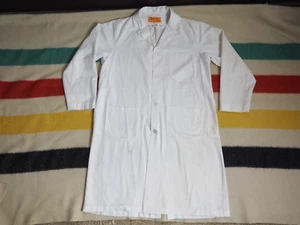 VTG 50s 60s VIP American White Twill Doctor Scientist Button Lab Coat Duster L - Picture 1 of 8