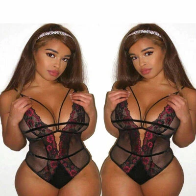 Plus Size Women's Sexy Lingerie Deep V Lace Underwear Lady Babydoll Sleepwear - Image 1 of 4