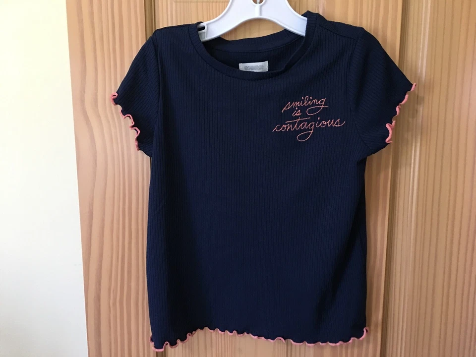 NWT Gymboree Navy Blue Tee Shirt Top Girls Smile Ribbed - Image 1 of 1