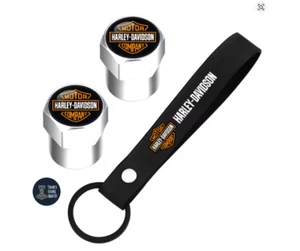 Harley Davidson Key Ring & Valve Cap Gift Set Chrome Finish Dust Caps Key Fob - Picture 1 of 4