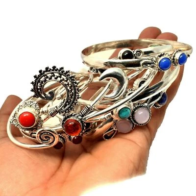 ¡Oferta! Lote de 10 brazaletes étnicos ajustables con piedras preciosas enchapados en plata 925 Foto 1 de 3