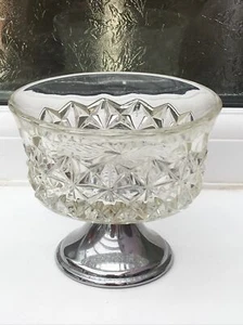 Vintage Glass Sugar Bowl/Bonbon Dish With Silver Tone Pedestal Stand - Picture 1 of 12