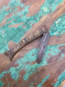 Antique Steel Brass Hilt Blade Fish Shape Folding Pocket Knife Knives - Picture 1 of 6