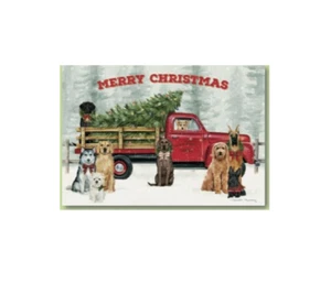 Red Truck and Dogs Boxed Christmas Cards (Pack of 10) Cute Animals - Picture 1 of 1