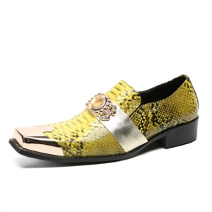 Zapatos sin cordones de cuero real para hombre con puntera cuadrada de metal estampados de piel de serpiente para noche de fiesta - Imagen 1 de 10