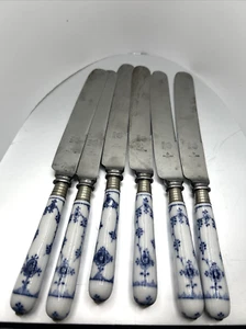 RARE Vtg Set 6 Royal Copenhagen Blue Fluted 10" Dinner Butter Lunch Knives NICE! - Picture 1 of 5