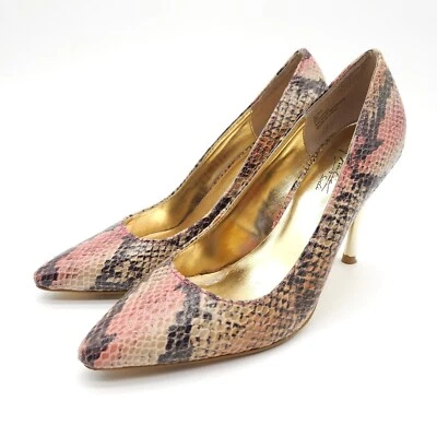 Thalia Sodi (Womens 6M) Elina Snake Print High Heels Gold Stiletto Pink Shoes - Image 1 of 4