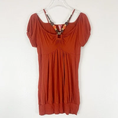 Top libio vintage Y2K para mujer 1XL babydoll con cuentas óxido boho elástico terroso Foto 1 de 4